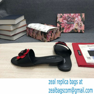 Dolce & Gabbana Black Red Roses Slides Black 2022 - Click Image to Close